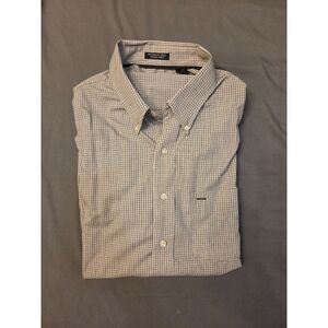 Van Heusen Men's XXL 18-18.5 Plaid Dress Shirt Wrinkle Stain Free Grid Gray